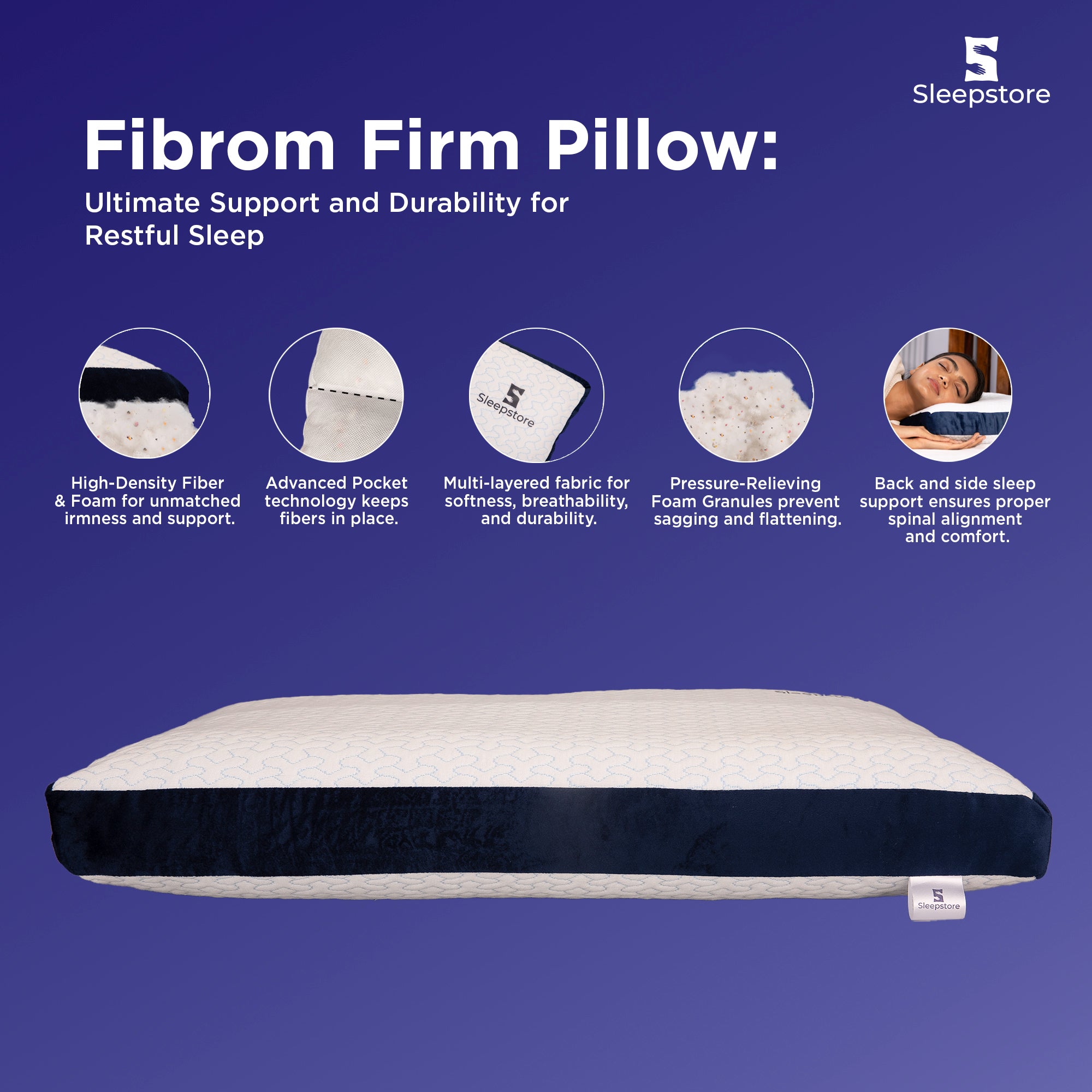 Sleepstore Fibrom Firm Pillow with features for support and comfort