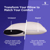 Granules Adjustable Pillow by Sleepstore shown zipped for firm support and unzipped for soft cloud-like comfort