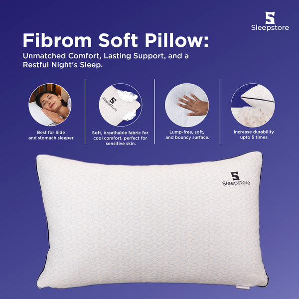 Sleepsotre Fibrom soft pillow with breathable fabric, durable design, and comfort support