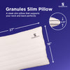 Granules Slim Pillow, 27x18 inches, 2.5-inch thick, sleek design for neck and back support.
