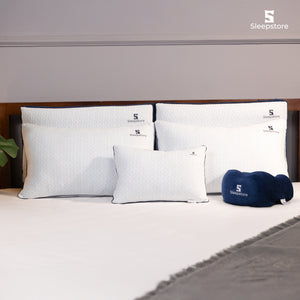 Sleepsotre pillow set with multiple sizes and neck pillow for complete sleep comfort