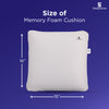 Memory foam cushion with dimensions on a blue background, featuring the Sleepstore brand.