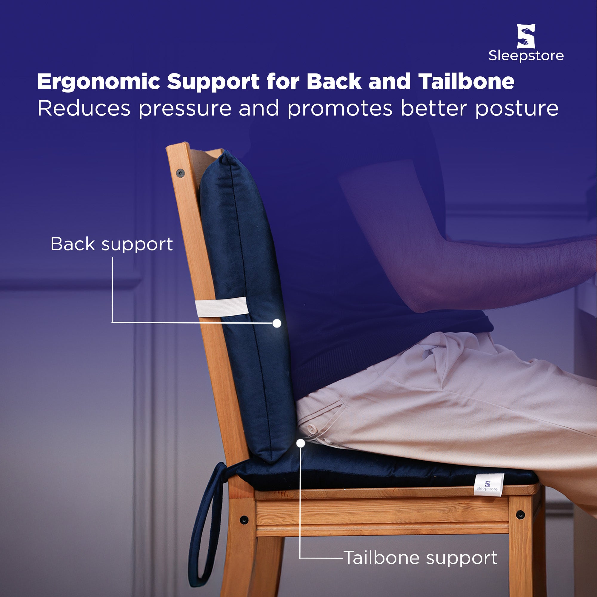 Sleepstore chair pad cushion with ergonomic back and tailbone support for posture.