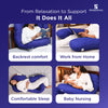 Maternity pillow used for backrest, work, sleep, and baby nursing support.